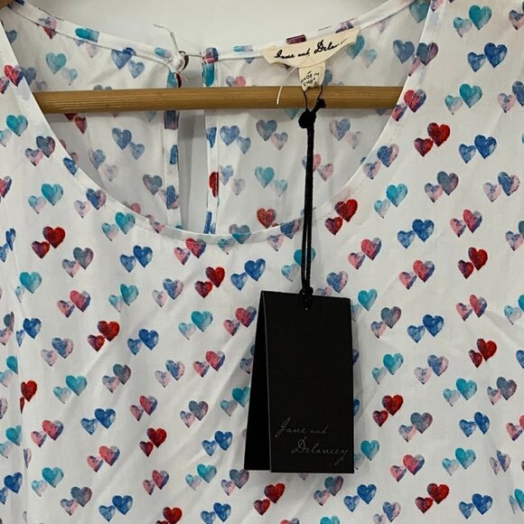 Jane & Delancy Hearts Print Ruffle Top Bell Sleeve - Picture 3 of 6